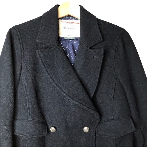 Anthropologie Celestial Deep Navy Pea Coat Jacket Wool Blend Button Fron… - Picture 3 of 16